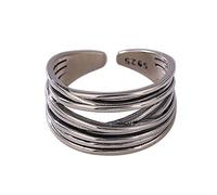 Anelli regolabili da donna, anelli aperti in argento, ampio anello regolabile multistrato in argento sterling S925, anello alla moda da donna in argento sterling, 6, Agata