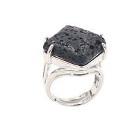 Anelli regolabili per donna, ritaglio Argento Boho Moda Retro Anelli regolabili Quadrati Pietra vulcanica Anelli aperti Reiki Pietre preziose Gioielli per donna Ragazza Regalo di gioielli da sposa
