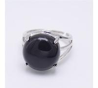 Anelli Regolabili per Le Donne, Semplice Argento Biforcato Hollow Pietra Naturale Onice Nero Apertura Rotonda Anello Regolabile Equilibrio Reiki Festa di Compleanno Gioielli Regalo