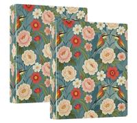Anelli rotondi, 2 raccoglitori da 1,5 cm e mezzo con copertina tascabile, confezione da 1/2 raccoglitori universitari per studenti, 200 fogli, fiori e uccelli