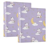 Anelli rotondi 2 raccoglitori da 1 e 1/2 pollici con tasche interne, confezione da 1/2 raccoglitori per la scuola, copertina rigida, motivo mucca cattiva viola pastello