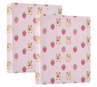 Anelli rotondi 2 raccoglitori per quaderni, 3,8 cm, con copertina tascabile, confezione da 1/2 raccoglitori per la scuola, con graziosa fragola di porcellino d'India