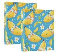 Anelli rotondi, 2 raccoglitori per quaderni da 1 e mezzo pollice con tasche interne, confezione da 1/2, raccoglitori scolastici, 200 fogli, motivo: banana con cartoni animati