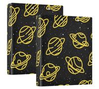 Anelli rotondi, 2 raccoglitori per quaderni da 2,5 cm e mezzo, con tasche interne, confezione da 1/2 per lettere (28 x 21,6 cm), copertina rigida, pianeta spaziale, giallo, nero