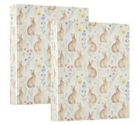 Anelli rotondi, 2 raccoglitori per quaderni, da 3,8 cm, con copertina tascabile, confezione da 1/2 raccoglitori per la scuola, motivo conigli e coniglietti