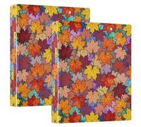 Anelli rotondi, 2 raccoglitori per quaderni, da 3,8 cm, con copertina tascabile, confezione da 1/2 raccoglitori per la scuola, con foglie d'acero autunnali e vetro colorato