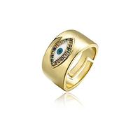 Anelli rotondi da donna con occhio di malocchio turco blu e zirconia cubica, larghi, a fascia, impilabili, espandibili, aperti e regolabili, placcati in oro, eleganti, scintillanti, delicati, alla