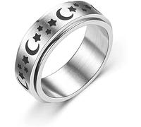 Anelli Spinner in Acciaio Inossidabile al Titanio Luna e Stella Fidget Anello Fidanzamento promessa di Matrimonio Band per Donna Uomo Taglia 6 13 Fashion