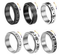 Anelli Spinner per Donne, Set di Anelli in Acciaio Inox da 6 Pezzi Uomo, Anelli Fidget Band per Donne, Anello Fidget Luna e Stella per Uomo Donna, Taglia 14-24 Regali per Feste di Compleanno (17)