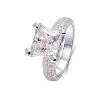 Anelli Vintage Donna, Anello Oro Bianco Donna 18Kt Piazza Della Principessa con 3Ct Moissanite Taglia 26