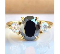 Anello 6 Ct Black Diamond, Pendente Ovale, Oro Giallo Placcato IGL&S