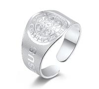 Anello 925 Argento, Anello acciaio inossidabile esorcismo San Benedetto, anello aperto amuleto religioso cristiano esorcista uomo
