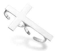 Anello a croce per donne e uomini in acciaio inossidabile regolabile due anelli per dita anello impilabile ideale per matrimonio cattolico cristiano religioso fede amuleto gioielli (Argento 2)