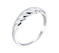 Anello a cupola intrecciato a cavo corda sottile a forma di croissant per donne e ragazze, argento sterling .925