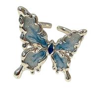 Anello a farfalla da donna smaltato blu anello regolabile placcato argento delicato ala gioielli per uso quotidiano per donne amicizia per moda dichiarazione d'amore promessa costume dito cocktail P