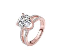 Anello a fascia, anello di fidanzamento elegante con 4 artigli rotondi in moissanite oro rosa, regalo per San Valentino, N 1/2, Oro rosa 9 carati, Moissanite