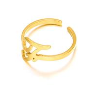 Anello a fascia aperta da donna in acciaio inossidabile placcato oro, delicato artistico, lettera dell'alfabeto, regolabile, ampio, comodo, alla moda, per compleanni e vacanze, Metallo, Nessuna pietra