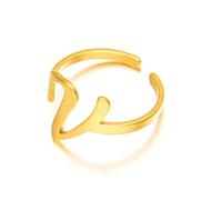 Anello a fascia aperta da donna in acciaio inossidabile placcato oro, delicato artistico, lettera dell'alfabeto, regolabile, ampio, comodo, alla moda, per compleanni e vacanze, Metallo, Nessuna pietra