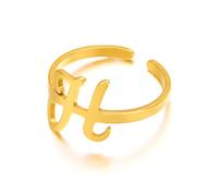 Anello a fascia aperta da donna in acciaio inossidabile placcato oro, delicato artistico, lettera dell'alfabeto, regolabile, ampio, comodo, alla moda, per compleanni e vacanze, Metallo, Nessuna pietra