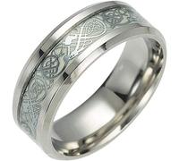 Anello a fascia classico in acciaio inox con drago luminoso vintage, per uomini e donne, colore nero, 10 coppie, si illumina al buio, creativo, durevole e intelligente