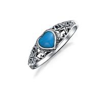 Anello a fascia con cuore di turchese stabilizzato a forma di stella marina nautica per donne e adolescenti in argento sterling ossidato, pietra di nascita di dicembre