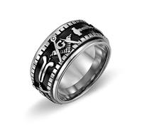 Anello a fascia con simbolo massonico, anello punk massonico da uomo, anello in acciaio inossidabile, anello in argento con simbolo massonico, anello quadrato e bussola, anello con bussola massonica