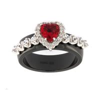 Anello a Fascia Donna in Ceramica ARGCB ARGCN Cristallo Cuore Rosso Argento 925