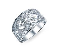 Anello A Fascia Larga Con Cuore A Foglia A Spirale Aperta In Argento Sterling .925 Con Vite Filigrana Per Donne E Adolescenti 8 Mm