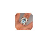 Anello a fascia larga in stile vintage, ovale, imitazione zaffiro acquamarina, boho, cocktail party, biker, anello esagerato per pollice, gioiello alla moda, regalo per donne e uomini (taglia 6)