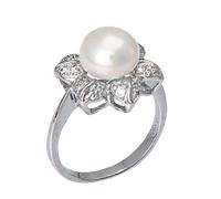 ANELLO A FIORE CON PERLA E ZIRCONI REGOLABILE ARGENTO ANALLERGICO GIOIELLI ARVI