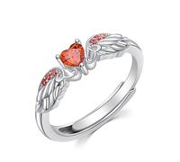 Anello a forma di angelo in argento sterling 925, per donne, con angelo polacco, anello commemorativo con cuore, pietra preziosa, promessa, anello con zirconi colorati, per la festa della mamma