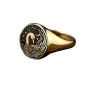 Anello a forma di cigno rotondo | Argento sterling 925 placcato oro | Gioielli da regalo, anelli con sigillo in stile vintage, gioielli fatti a mano ipoallergenici| LK_PDR_01240