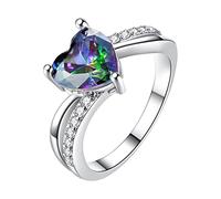 Anello a forma di cuore colorato intarsiato con anello di zircone, design semplice e squisito, adatto per varie occasioni, anello semi colon (A, taglia unica)