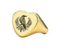 Anello a forma di cuore con corvo | Argento sterling 925 placcato oro | Gioielli da regalo, anelli con sigillo in stile vintage, gioielli fatti a mano ipoallergenici| LK_PDR_01136_5