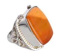 Anello a forma di cuore in argento Sterling 925, 24 x 19 mm, taglio cabochon arancione naturale, fatto a mano, in stile bohémien, da donna, anello artigianale in argento, R 1/2, 60 (19,10)