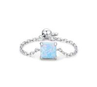 Anello a forma di cuore opale per donne e ragazze in argento sterling 925 regolabile con cuore d'amore, anelli di promessa di fidanzamento pendenti, catena a maglie gioielli regalo, une taille