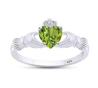 Anello a forma di cuore simulato granato e zirconi cubici Claddagh in oro 14 carati in argento sterling, Argento sterling, Peridoto