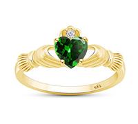 Anello a forma di cuore simulato granato e zirconi cubici Claddagh in oro giallo 14 carati su argento sterling misura - 4, Argento sterling, Smeraldo