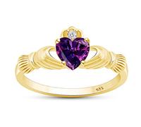 Anello a forma di cuore simulato granato e zirconi cubici Claddagh in oro giallo 14 carati su argento sterling misura - 4, Ametista