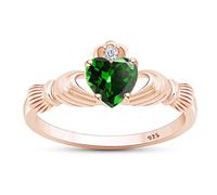 Anello a forma di cuore simulato granato e zirconi cubici Claddagh in oro rosa 14 carati su argento sterling misura - 4, Argento sterling, Smeraldo