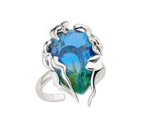 Anello a forma di fiamma, con zirconia cubica blu e verde, regolabile, accessorio per occasioni casual e formali, rame leggero, Misura unica, come descritto, come descritto