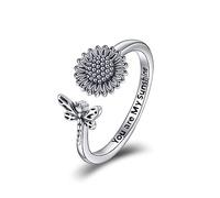 Anello a forma di girasole, in argento Sterling, vintage, regolabile, per donne e ragazze, normale, Argento sterling, Non pietra preziosa