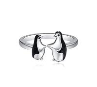 Anello a forma di pinguino, giraffa/koala, in argento Sterling 925, con simpatico animale, con incisione a pinguino, regolabile, per mamma, regali pinguino, Argento Sterling