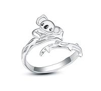 Anello a forma di pinguino, giraffa/koala, in argento Sterling 925, con simpatico animale, con incisione a pinguino, regolabile, per mamma, regali pinguino, Argento sterling
