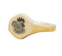 anello a forma di pollo esagonale | argento sterling 925 placcato oro | gioielli da regalo, anelli con sigillo in stile vintage, gioielli fatti a mano ipoallergenici| LK_PDR_00996_5