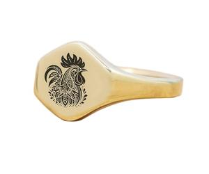anello a forma di pollo esagonale | argento sterling 925 placcato oro | gioielli da regalo, anelli con sigillo in stile vintage, gioielli fatti a mano ipoallergenici| LK_PDR_00996_5.5