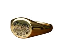 anello a forma di pollo rotondo | argento sterling 925 placcato oro | gioielli da regalo, anelli con sigillo in stile vintage, gioielli fatti a mano ipoallergenici| LK_PDR_01048_10.5