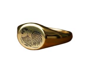 anello a forma di pollo rotondo | argento sterling 925 placcato oro | gioielli da regalo, anelli con sigillo in stile vintage, gioielli fatti a mano ipoallergenici| LK_PDR_01048_6.5