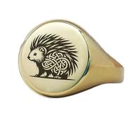 anello a forma di riccio rotondo | argento sterling 925 placcato oro | gioielli da regalo, anello con sigillo in stile vintage, gioielli fatti a mano ipoallergenici| LK_PDR_01121_6.5