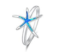 Anello a forma di stella marina in argento Sterling 925 con opale blu, elegante e alla moda, regalo per donne e fidanzate, con confezione regalo, 7, Pietra, Opale